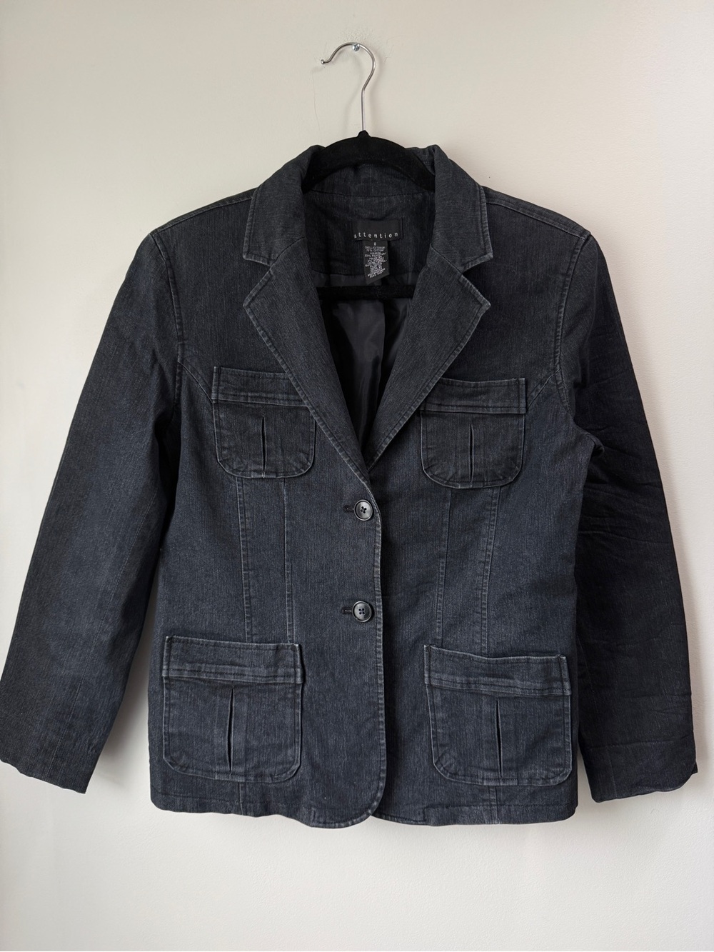 attention Dark Gray Denim Blazer Jacket women size 8 Medium